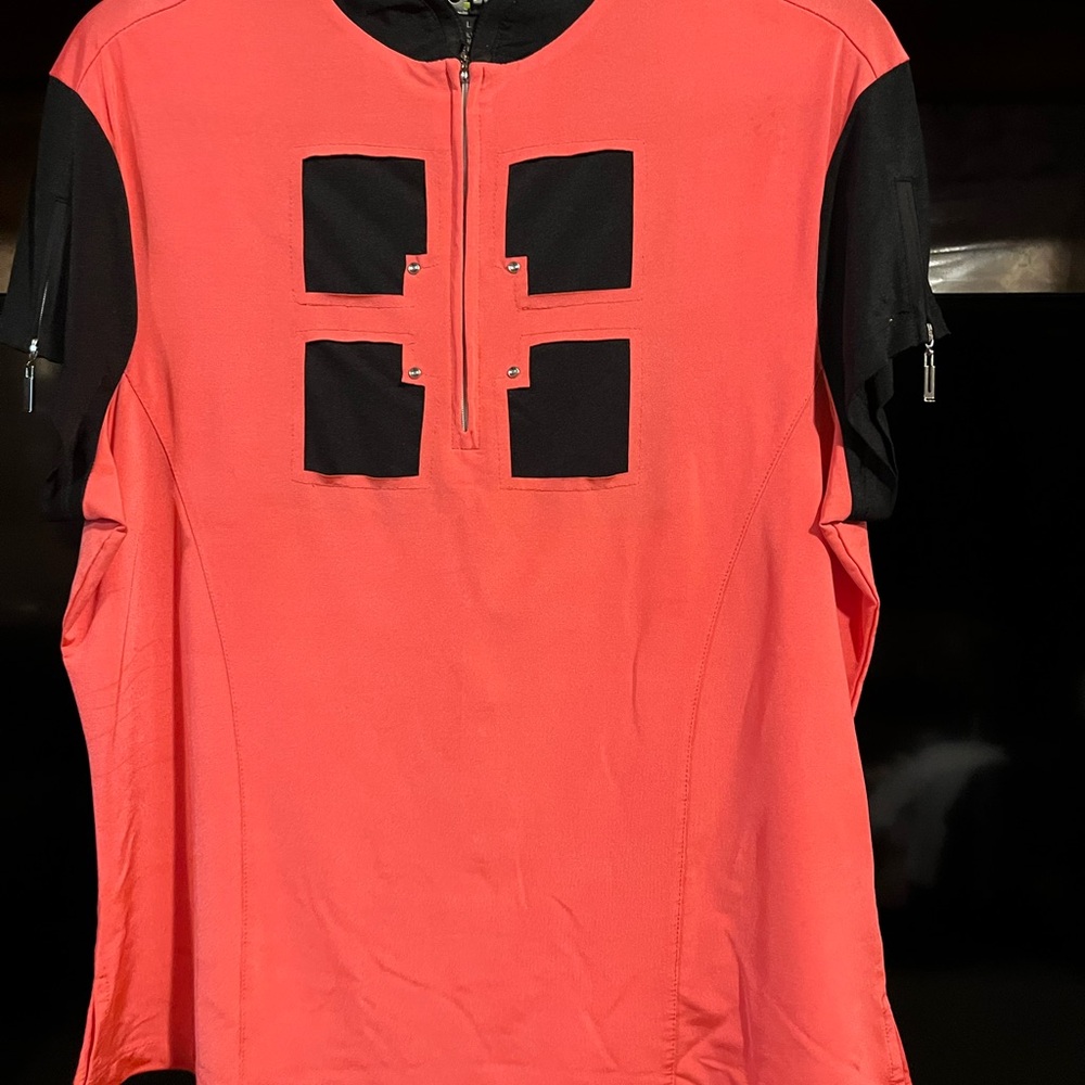 jamie sadock Women’s Coral / Black Athletic Zip-Front Top with Black Accents